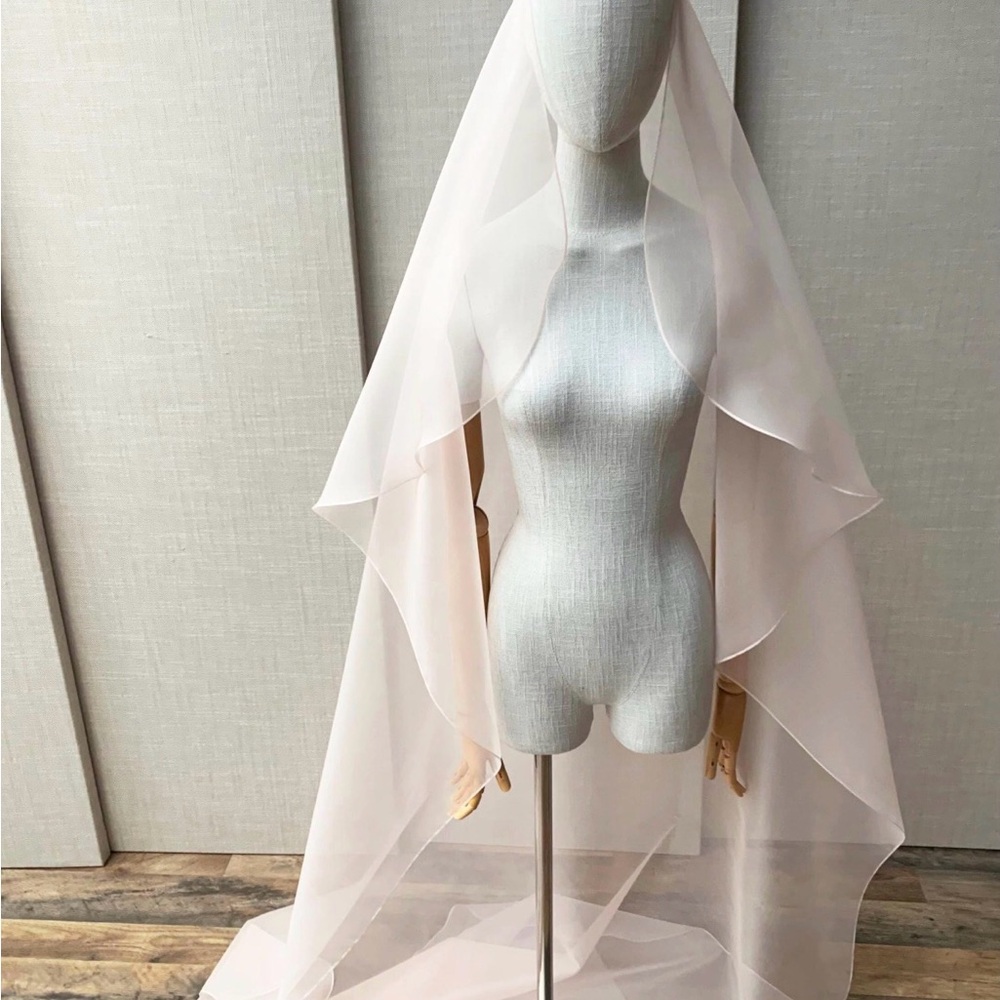 Blush Pink Silk Organza Bridal Veil - image 2